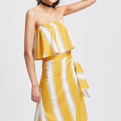 Yellow And White Striped Two-piece Dress Featuring..