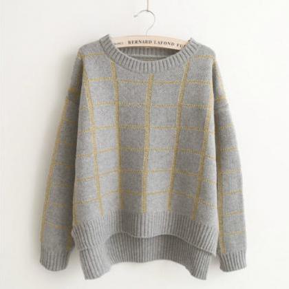 Plaid Was Thin Knit Sweater