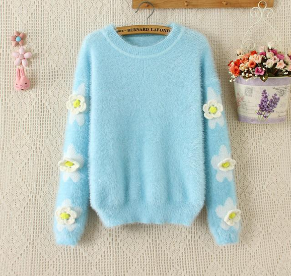Three-dimensional Flowers Mohair Sweater