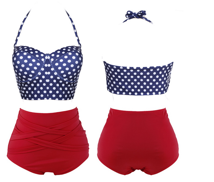 Polka Dots Two-piece Bikini Featuring Halter Strap Top And High Rise Bottom