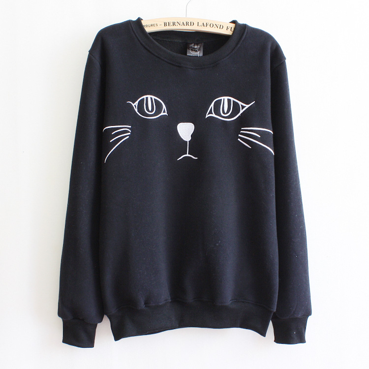 Fleece Flannel Shirt Cartoon Kitten Fleece Sweater on Luulla