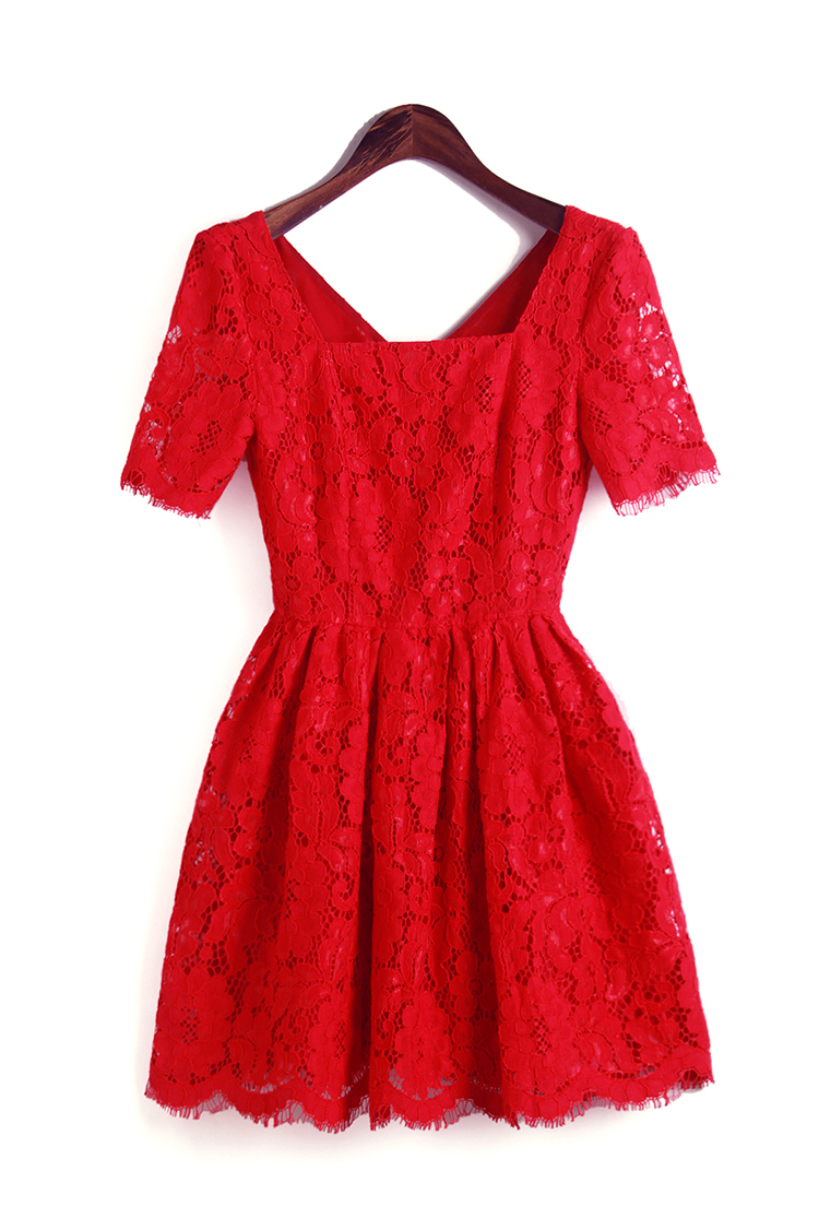 Red Lace Ruched Bustle Skirt